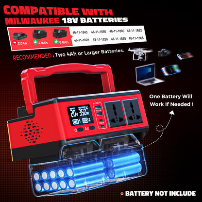 Ecark 350W Power Inverter Compatible with Milwaukee 18V Batteries