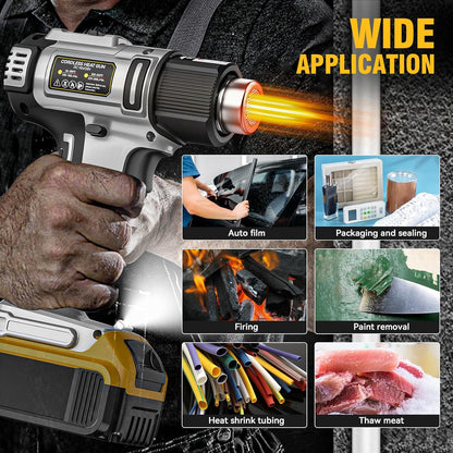 Cordless Heat Gun for Dewalt 20V Battery - LCD Digital Display