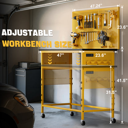 Ferreteriai 47" Heavy Duty Workbench with Power Outlet & USB-C, Exclusive Yellow Side Battery Holder
