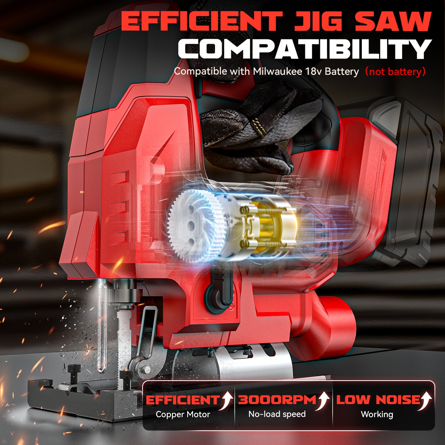 Ecarke Cordless Jig Saw Compatible With Milwaukee 18V Battery (Without Battery)