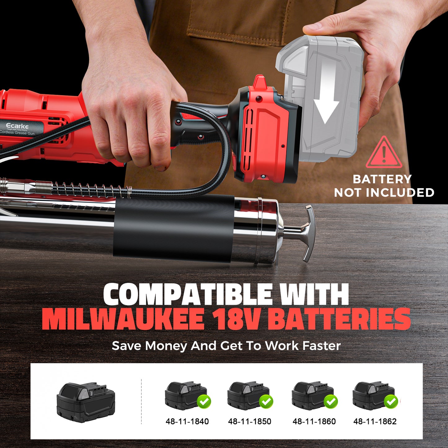 Ecarke Cordless Grease Gun Compatible with Milwaukee 18V Battery (Tool Only)