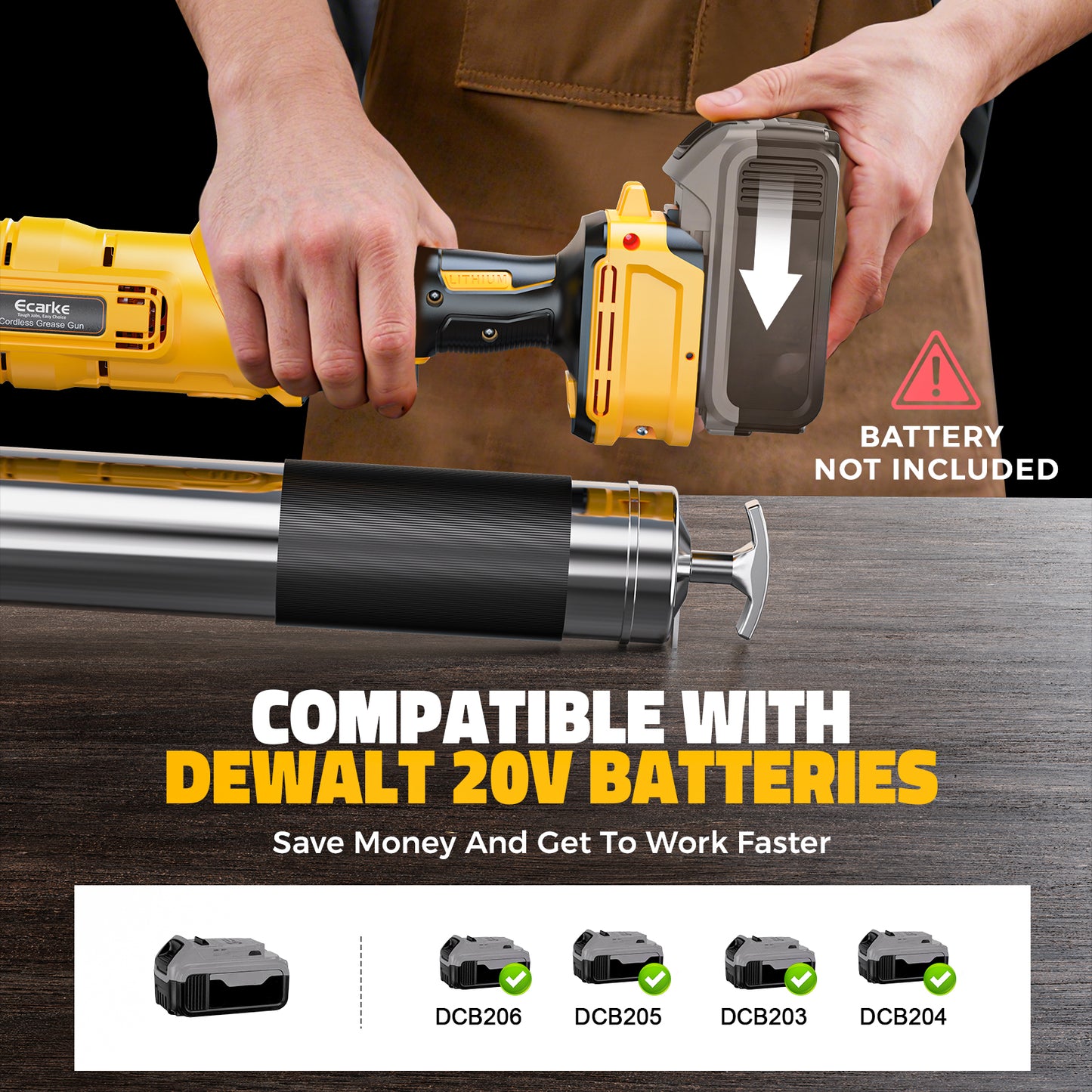 Ecarke Cordless Grease Gun Compatible with DeWalt 20V Battery (Tool Only)