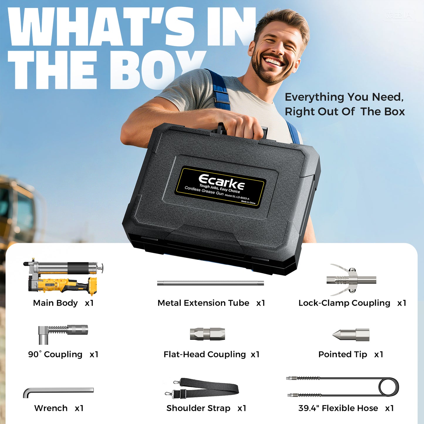 Ecarke Cordless Grease Gun Compatible with DeWalt 20V Battery (Tool Only)