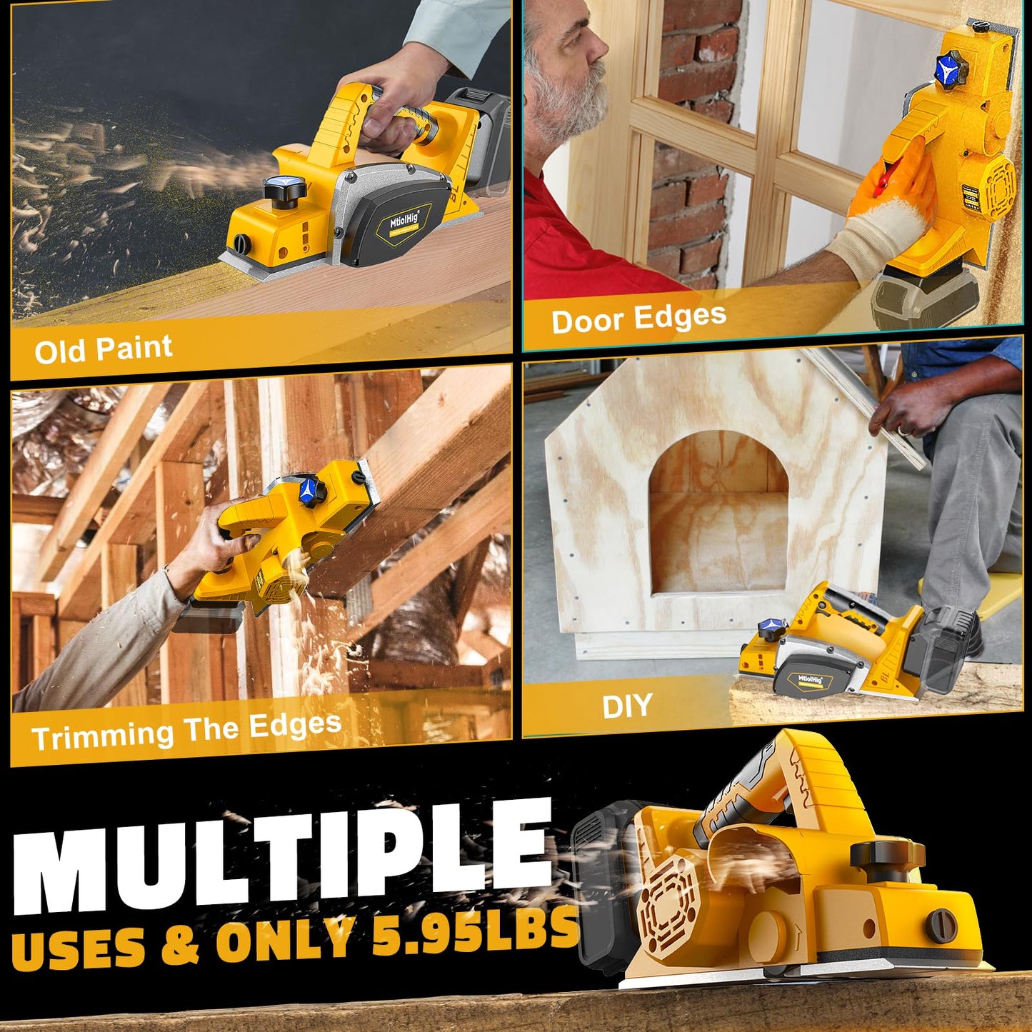 Cordless Electric Hand Planer: 3-1/4-Inch Handheld Planer Compatible with Dewalt 20V Battery (No Battery)