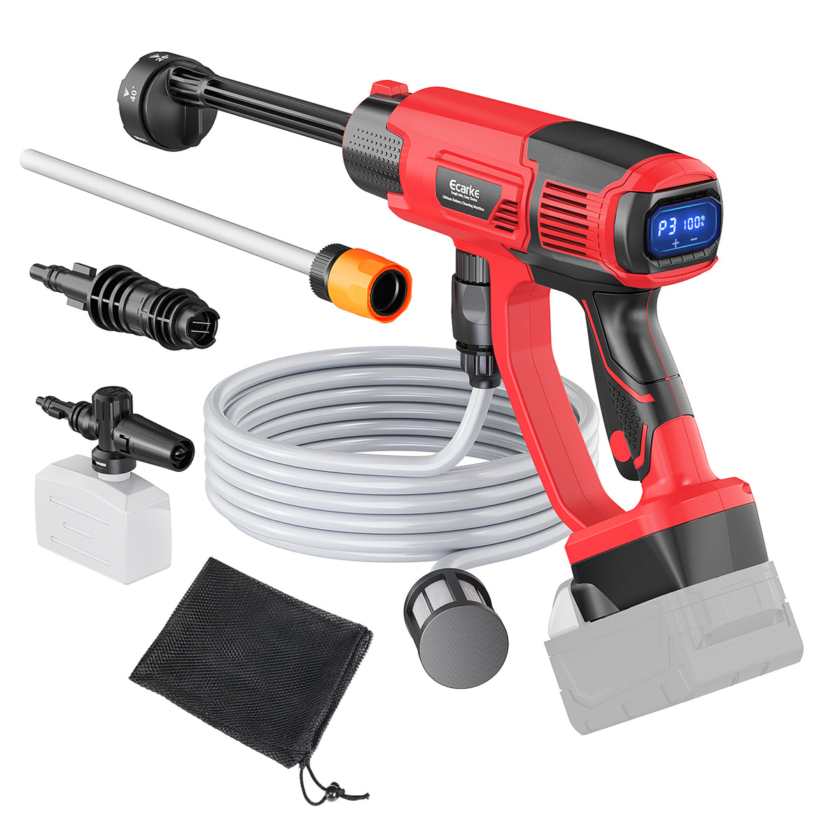 Red and black best electric pressure washer with accessories on a white background