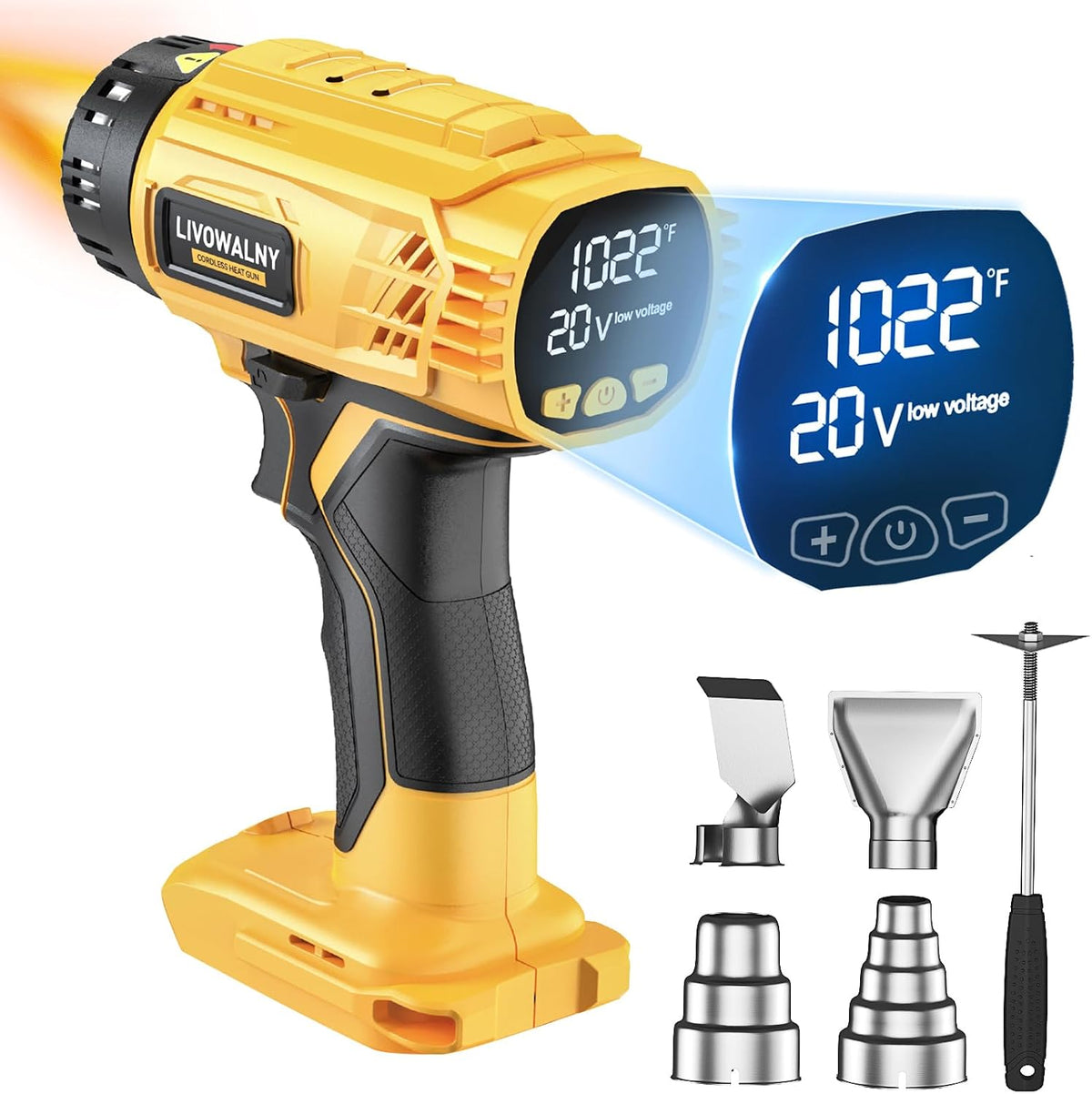 best heat gun with digital display and attachments on a white background