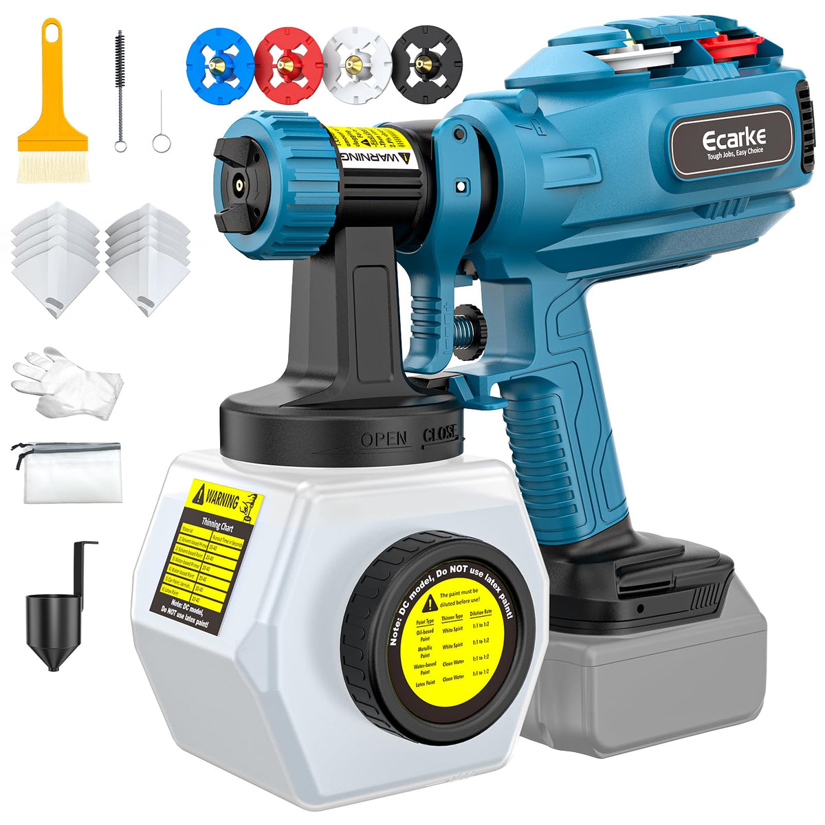 Ecarke paint sprayer with accessories on a white background