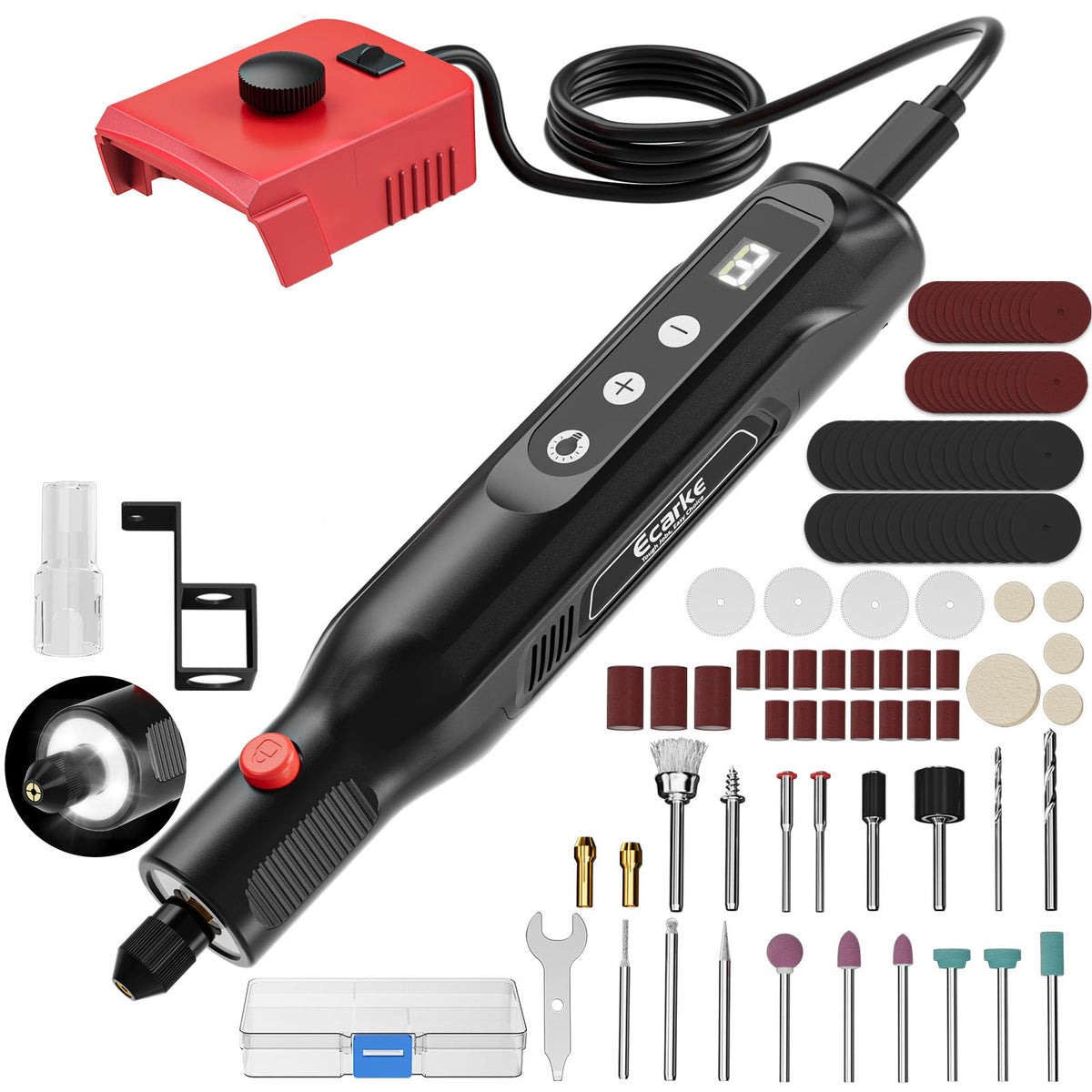 milwaukee cordless rotary tool with accessories on a white background