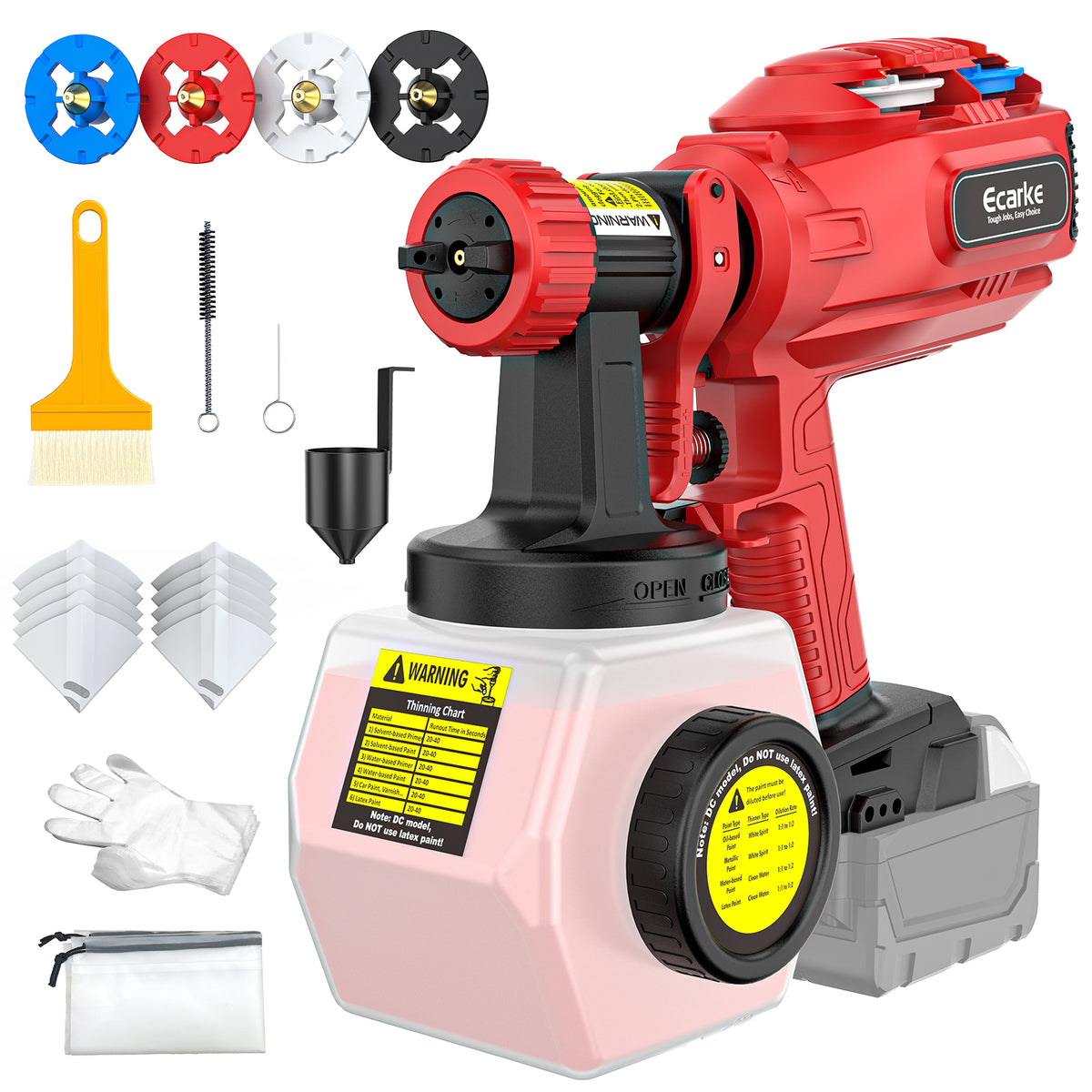 paint sprayer gun cordless with accessories on a white background